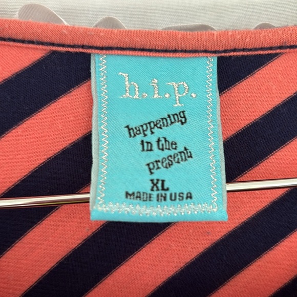 H.I.P. Orange and Navy Blue Striped Stretch A-Symmetrical Dress Size XL - Picture 3 of 5